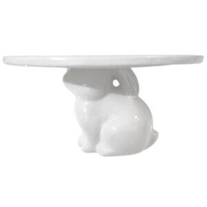 White Earthenware Bunny Pedestal Stand Dessert Cake Plate Easter Spring